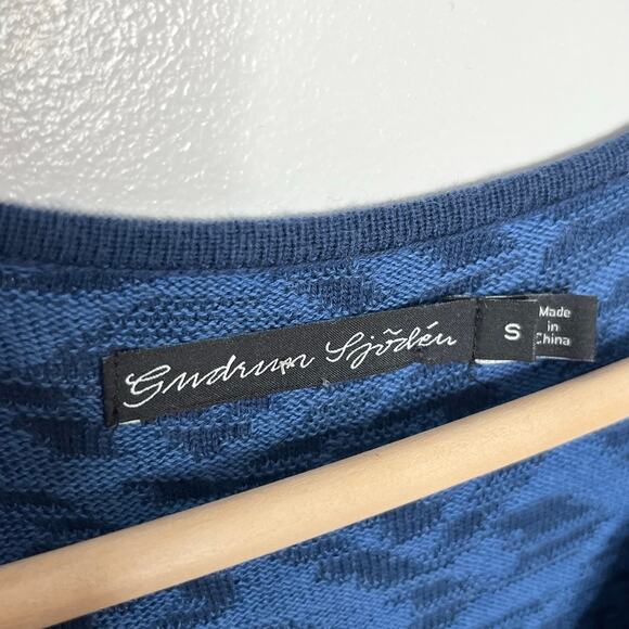 Gudrun Sjoden Womens Cap Sleeve Knit Midi Dress Small Blue Geometric V Neck - Picture 4 of 9